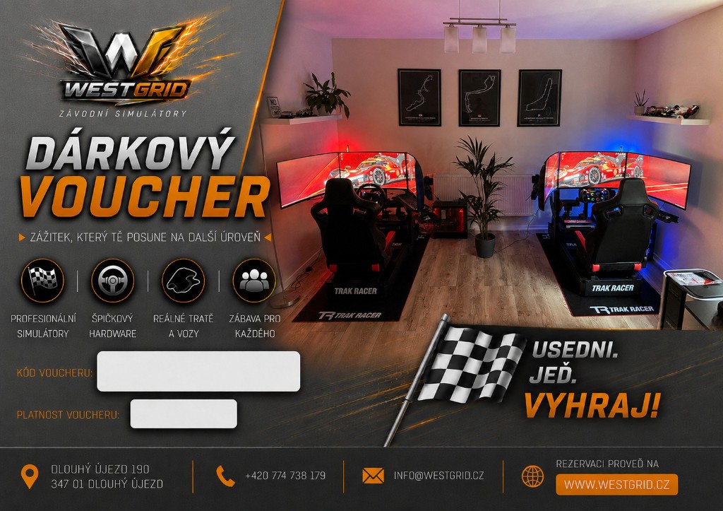 Ukázka dárkového voucheru WestGrid s polem pro kód voucheru a datum platnosti